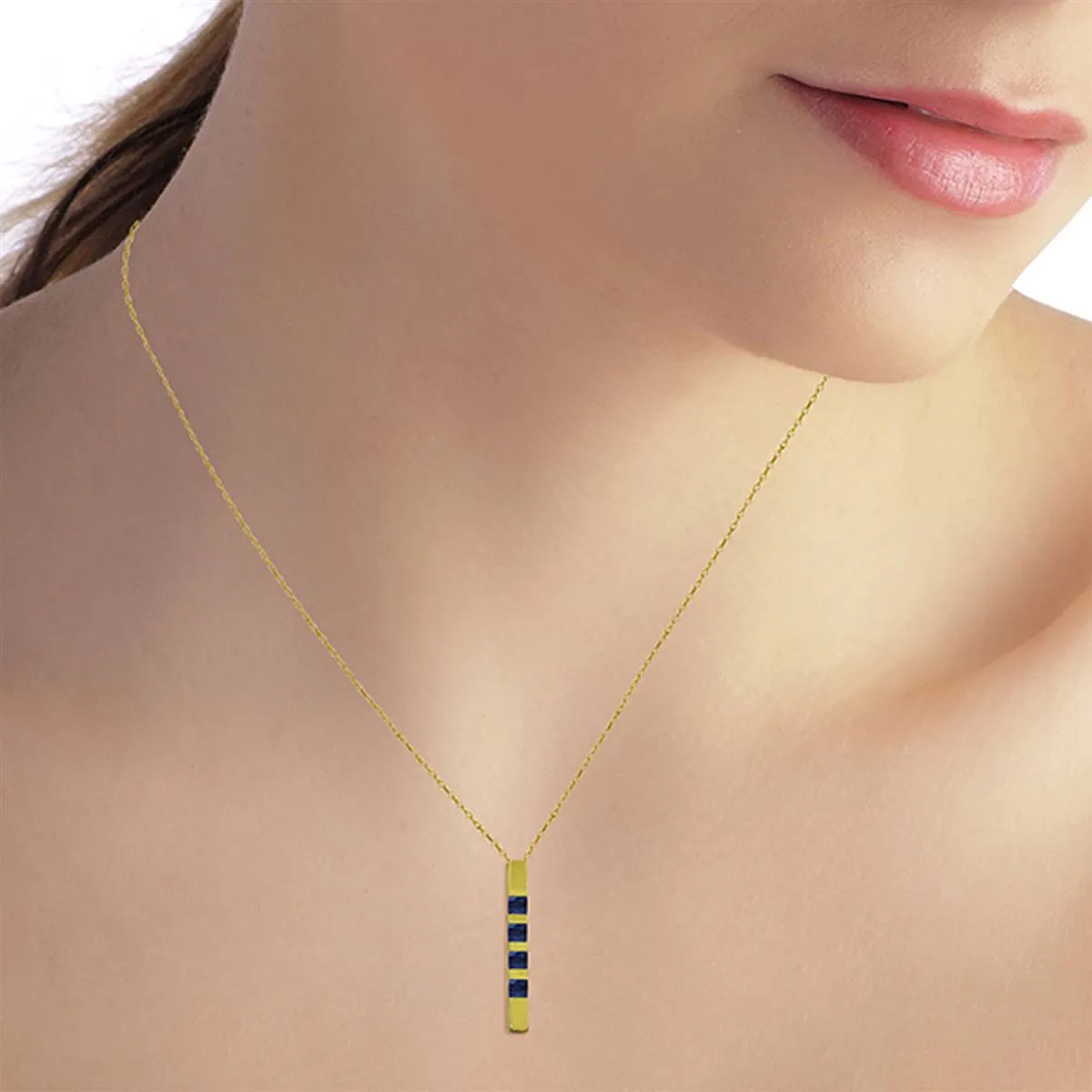 0.35 Carat 14K Solid Yellow Gold Necklace Bar Natural Sapphire