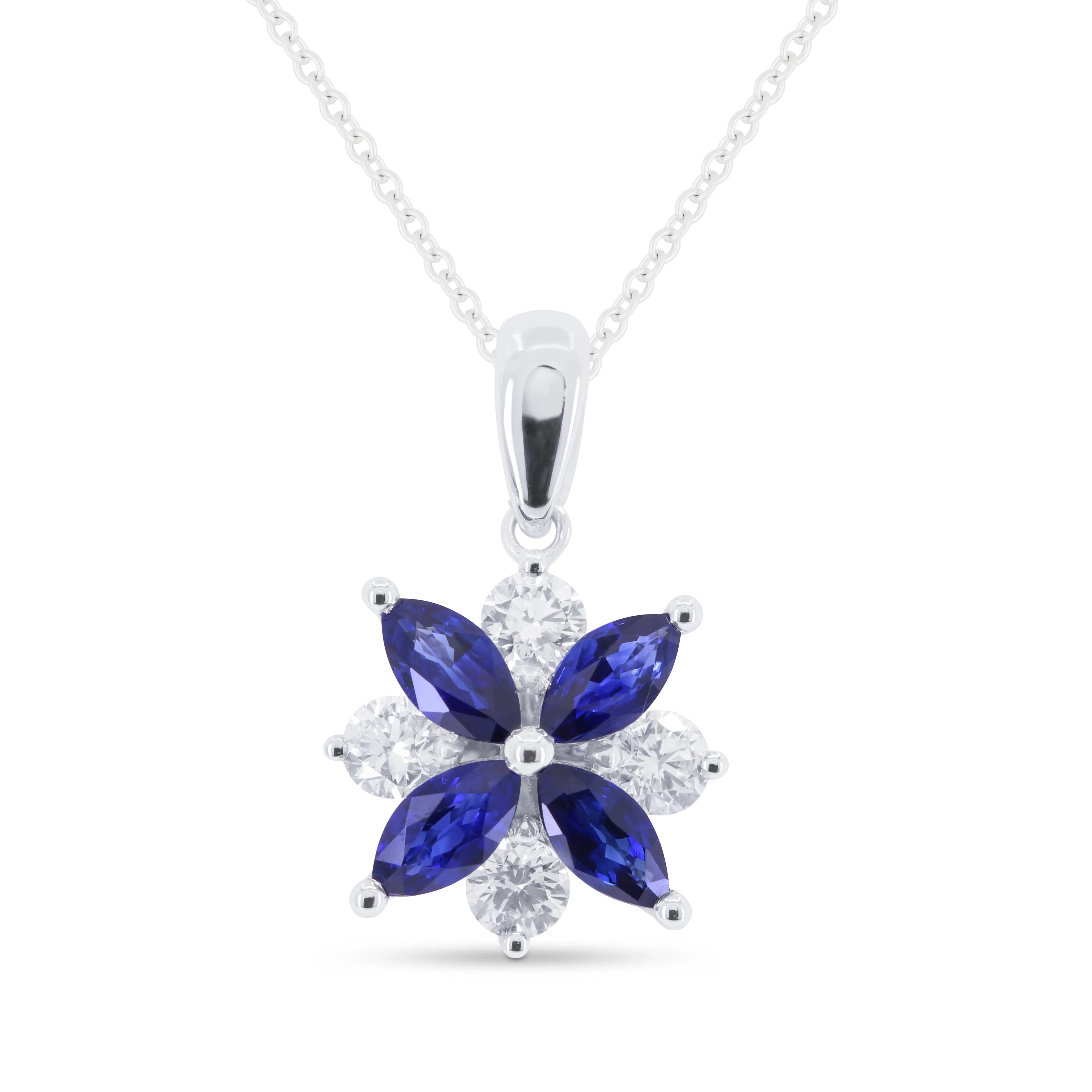 0.68Ct Sapphire 16"pendant Necklace In 14K White Gold