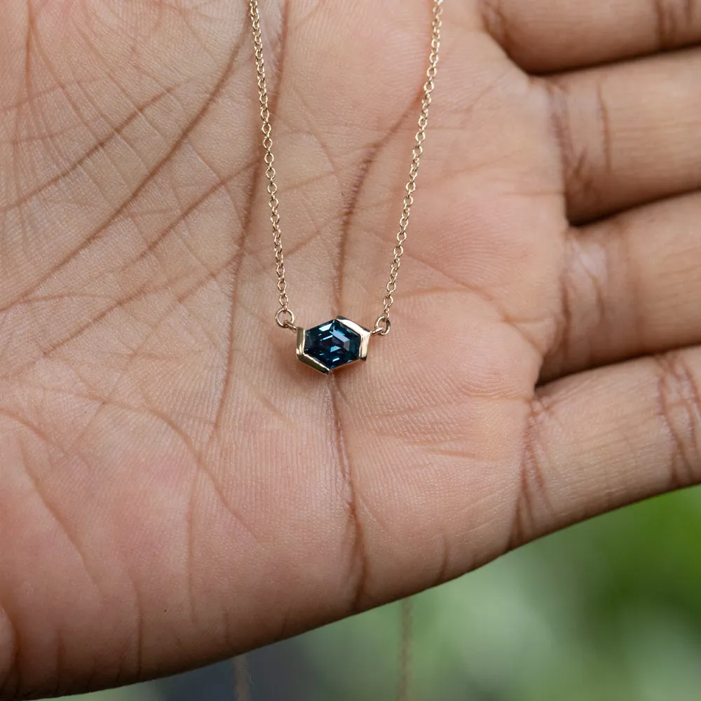 0.89ct Half-bezel Hexagon Sapphire Necklace in 14k Yellow Gold