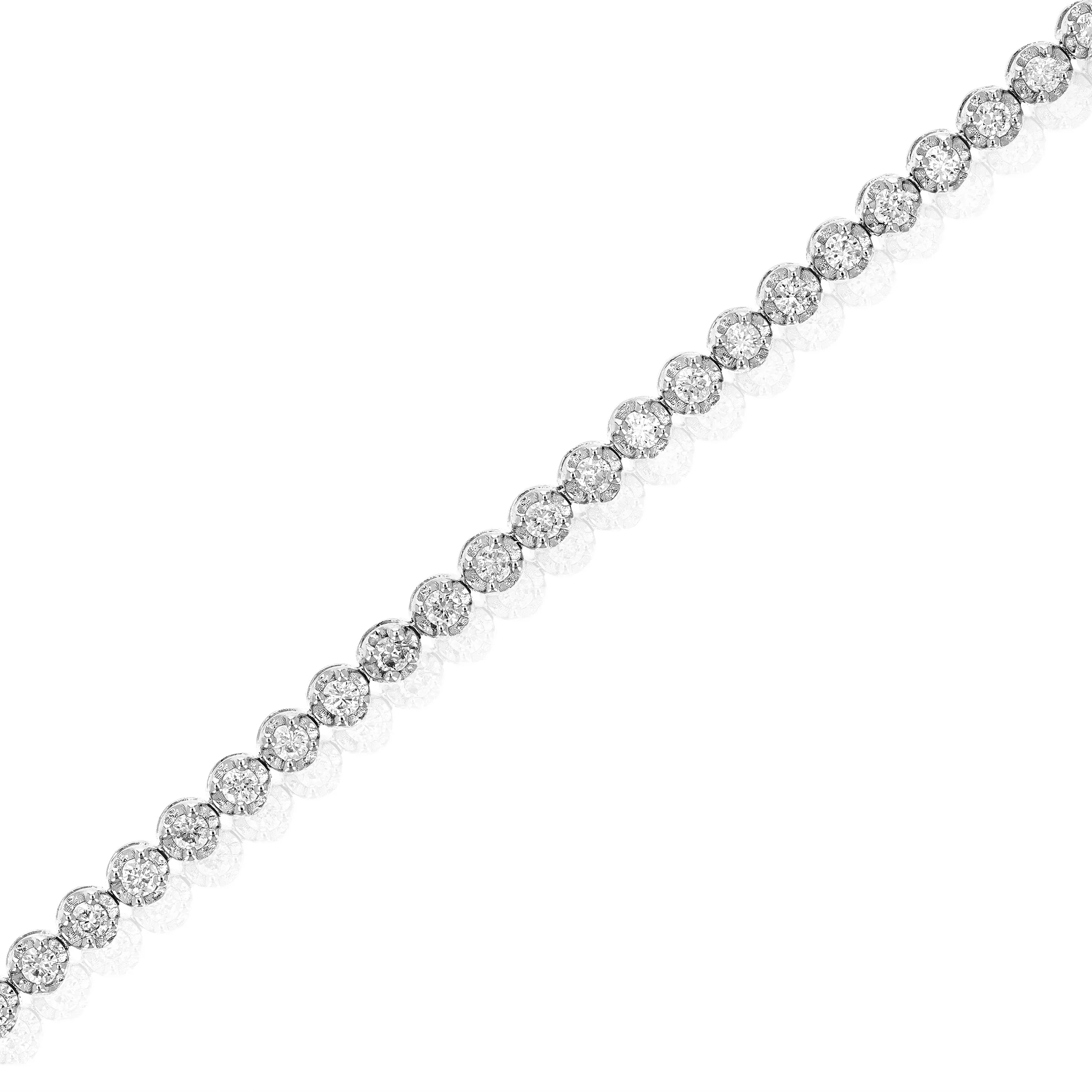 1 cttw 68 Stones Round Diamond Bracelet 14K White Gold Prong Set 7 Inch