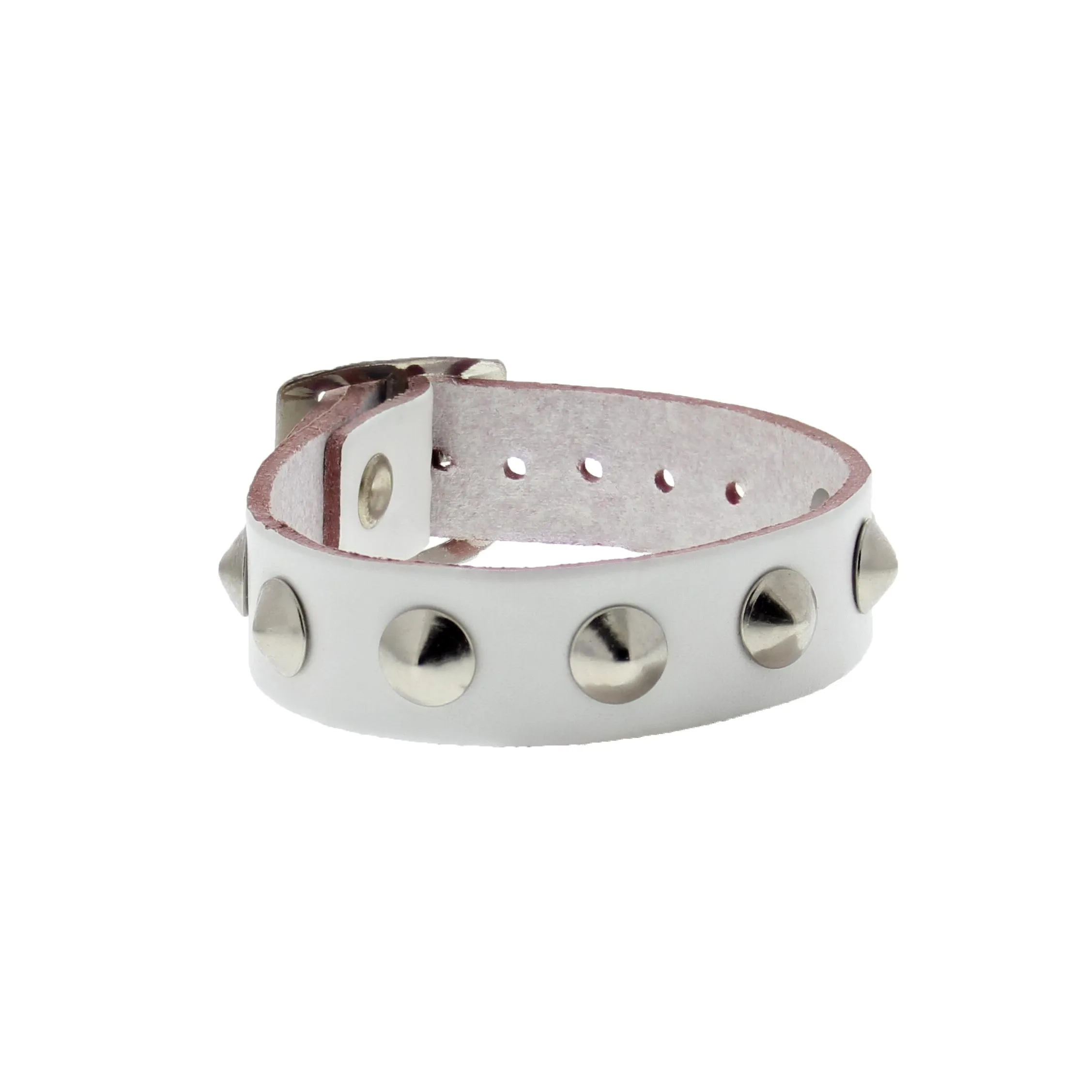 1-Row Conical Studded Leather Bracelet with Buckle