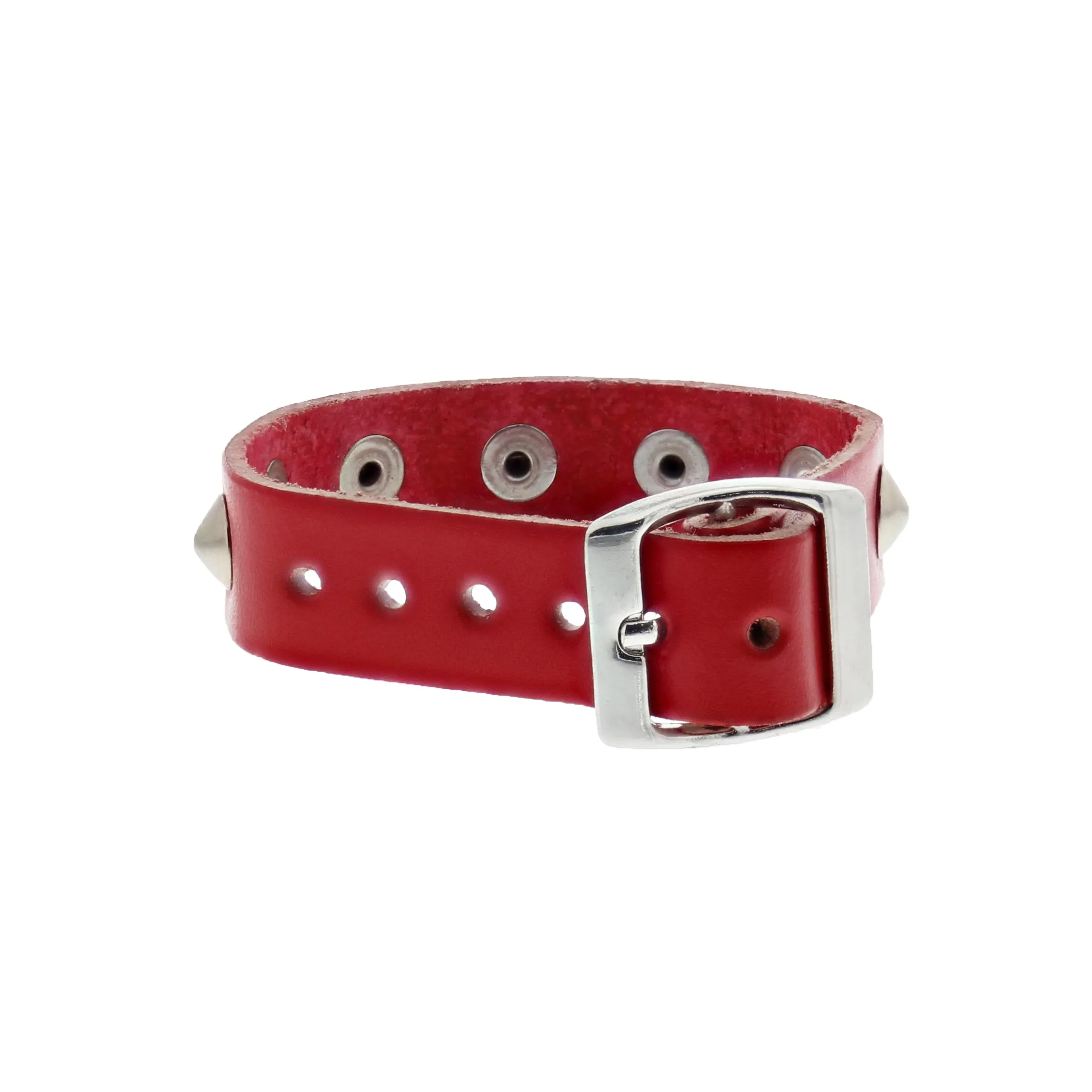 1-Row Conical Studded Leather Bracelet with Buckle