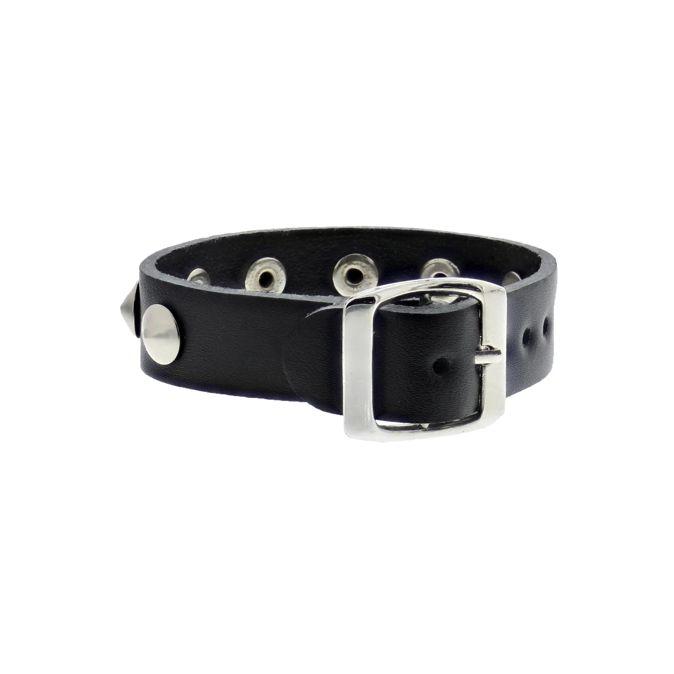 1-Row Conical Studded Leather Bracelet with Buckle