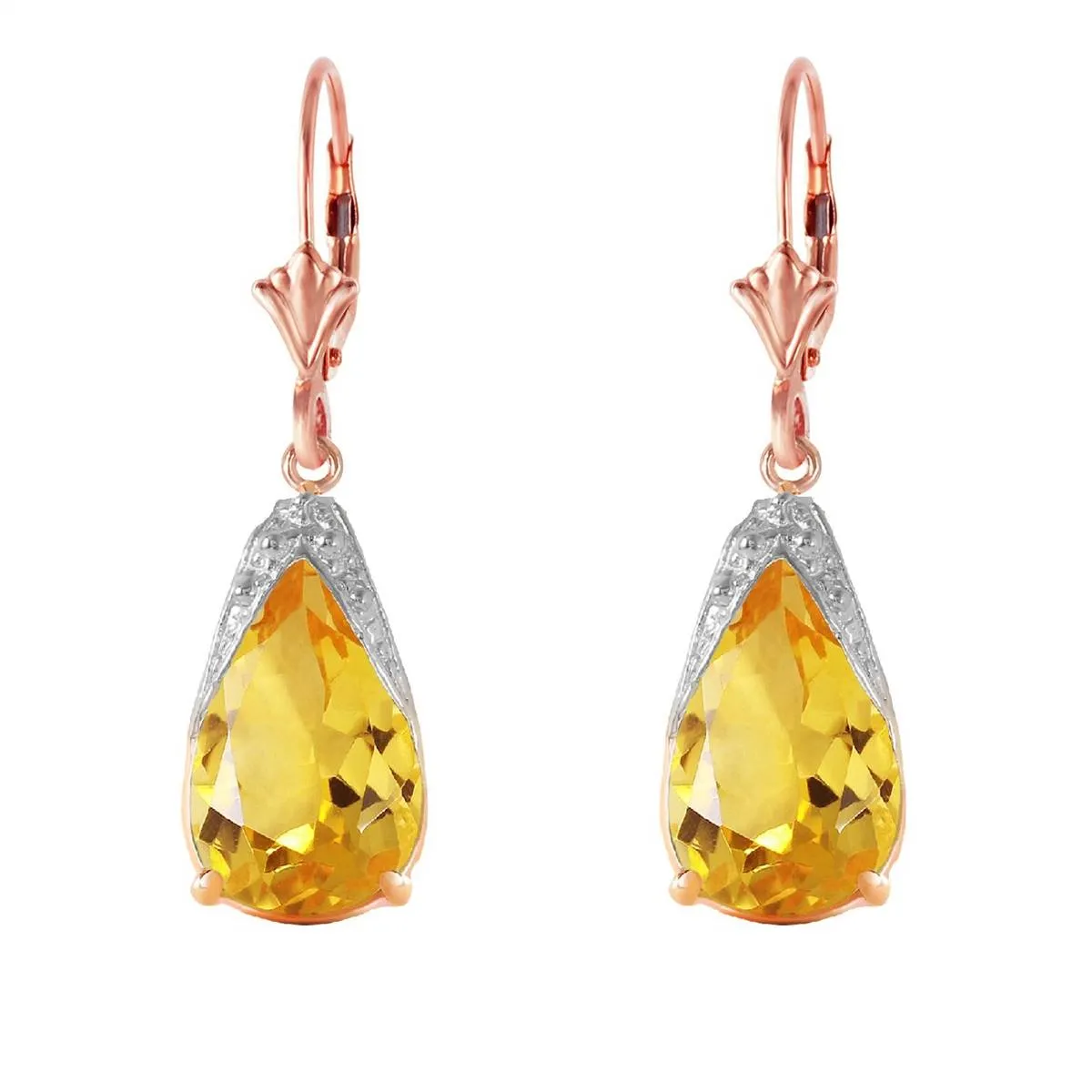 10 Carat 14K Solid Rose Gold Leverback Earrings Natural Citrine