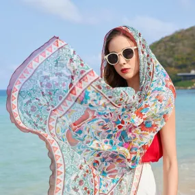 100% Silk Long Scarf Luxury New Design Beach Blanket Shawl