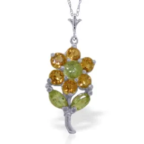 1.06 Carat 14K Solid White Gold Flower Necklace Citrine Peridot