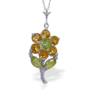 1.06 Carat 14K Solid White Gold Flower Necklace Citrine Peridot