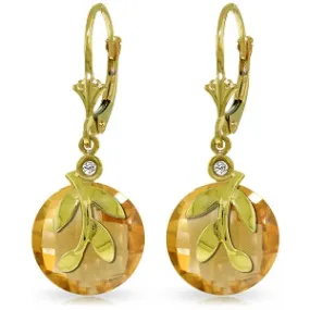 10.63 Carat 14K Solid Yellow Gold Leverback Earrings Citrine Diamond