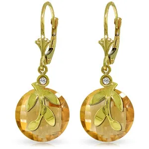 10.63 Carat 14K Solid Yellow Gold Leverback Earrings Citrine Diamond