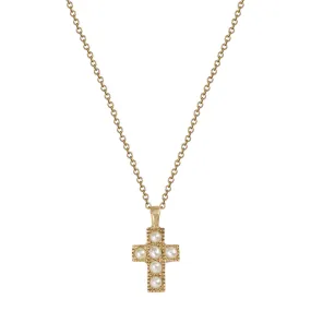 10K Gold Cross Pendant with Pearls