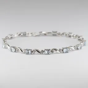 10k White Gold Aquamarine and Diamond Bracelet | 1.94ctw | 7"