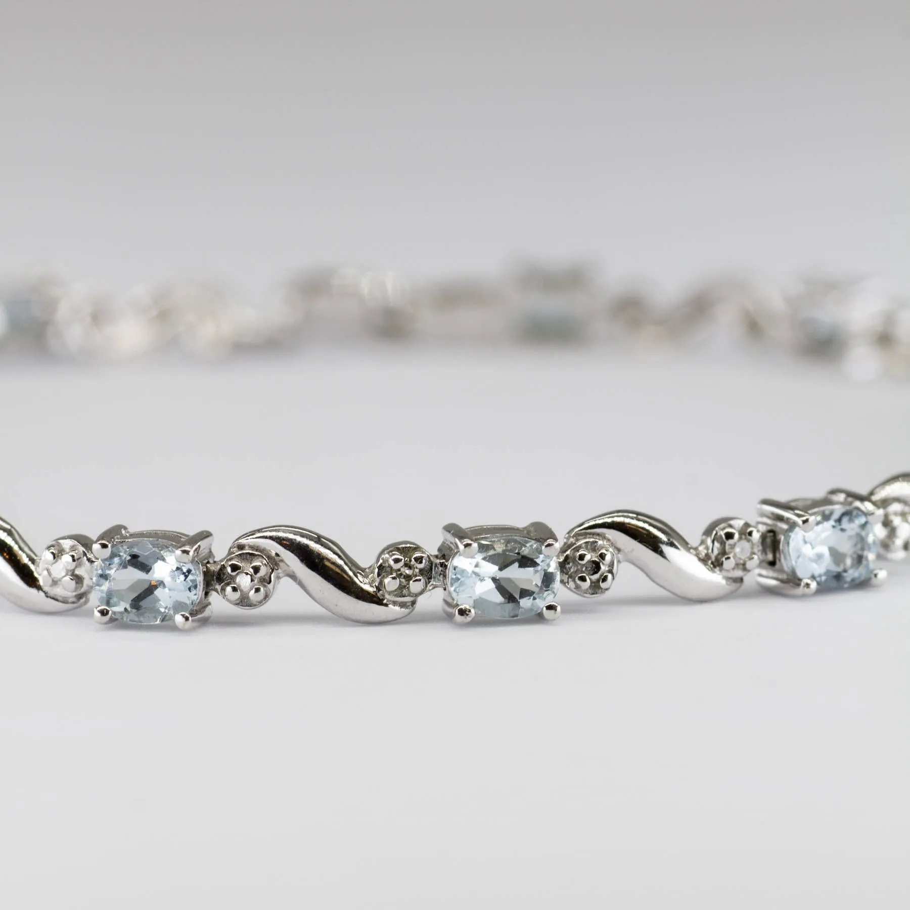 10k White Gold Aquamarine and Diamond Bracelet | 1.94ctw | 7"