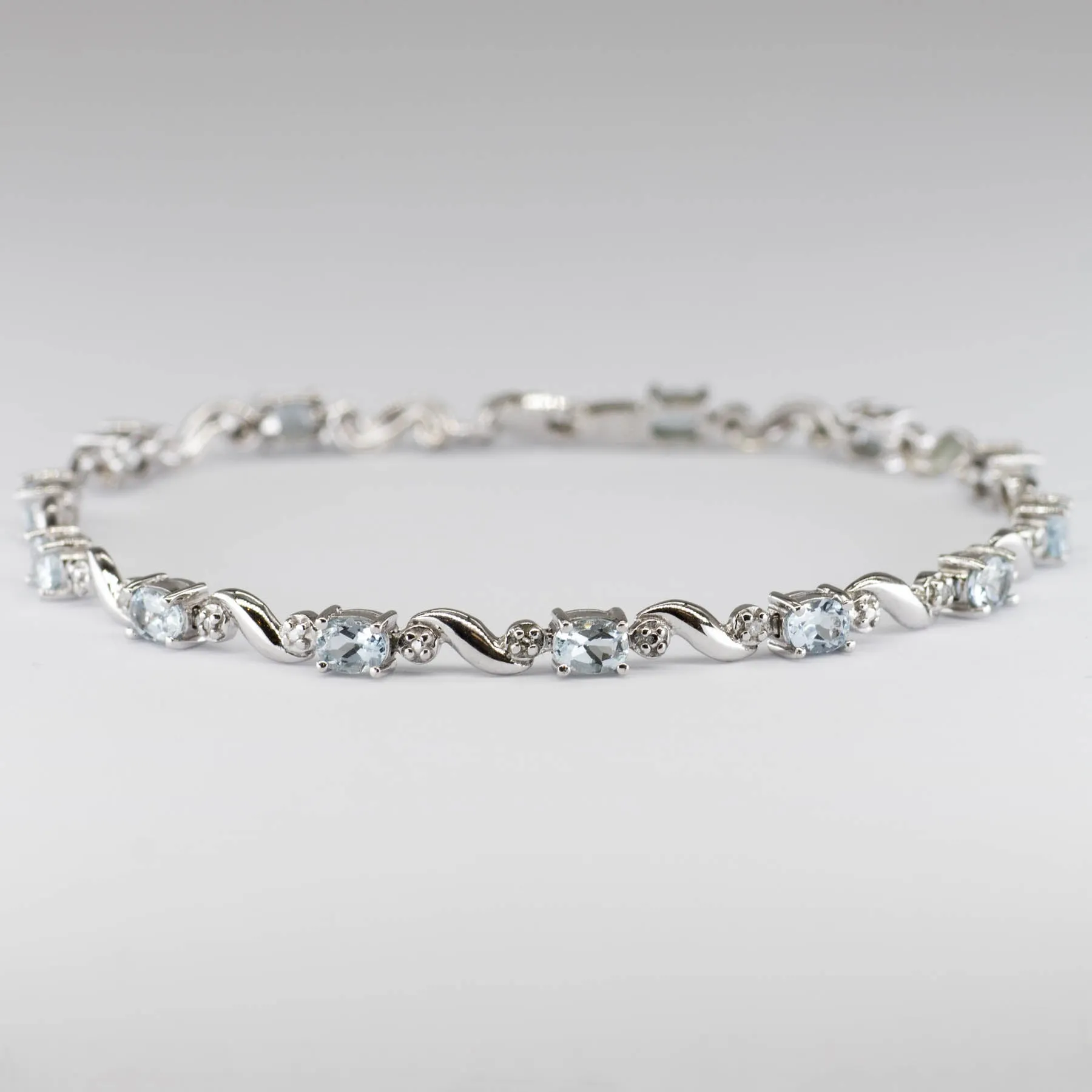 10k White Gold Aquamarine and Diamond Bracelet | 1.94ctw | 7"