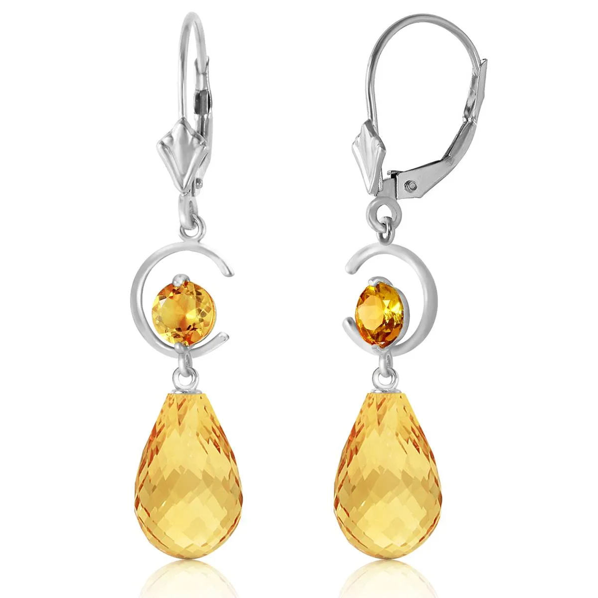 11 Carat 14K Solid White Gold Glass Of White Wine Citrine Earrings