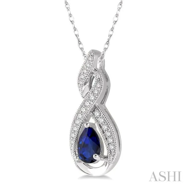 1/10 ctw Entwined Pear Shape 6x4mm Sapphire & Round Cut Diamond Precious Pendant With Chain in 10K White Gold