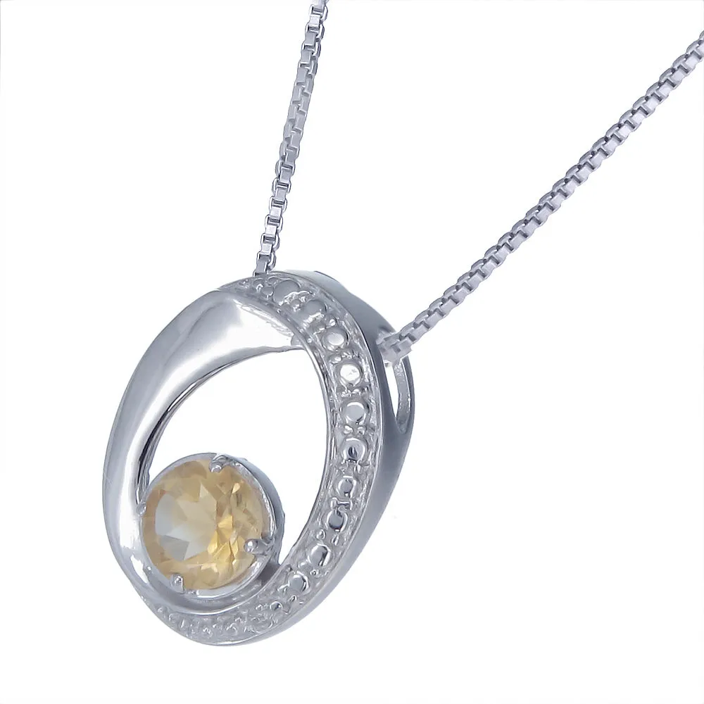 1.20 cttw Citrine Pendant Round Shape .925 Sterling Silver With 18 Inch Chain