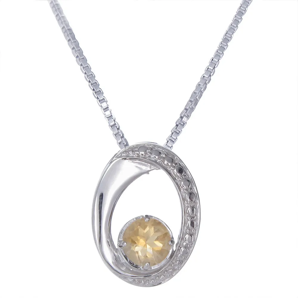 1.20 cttw Citrine Pendant Round Shape .925 Sterling Silver With 18 Inch Chain