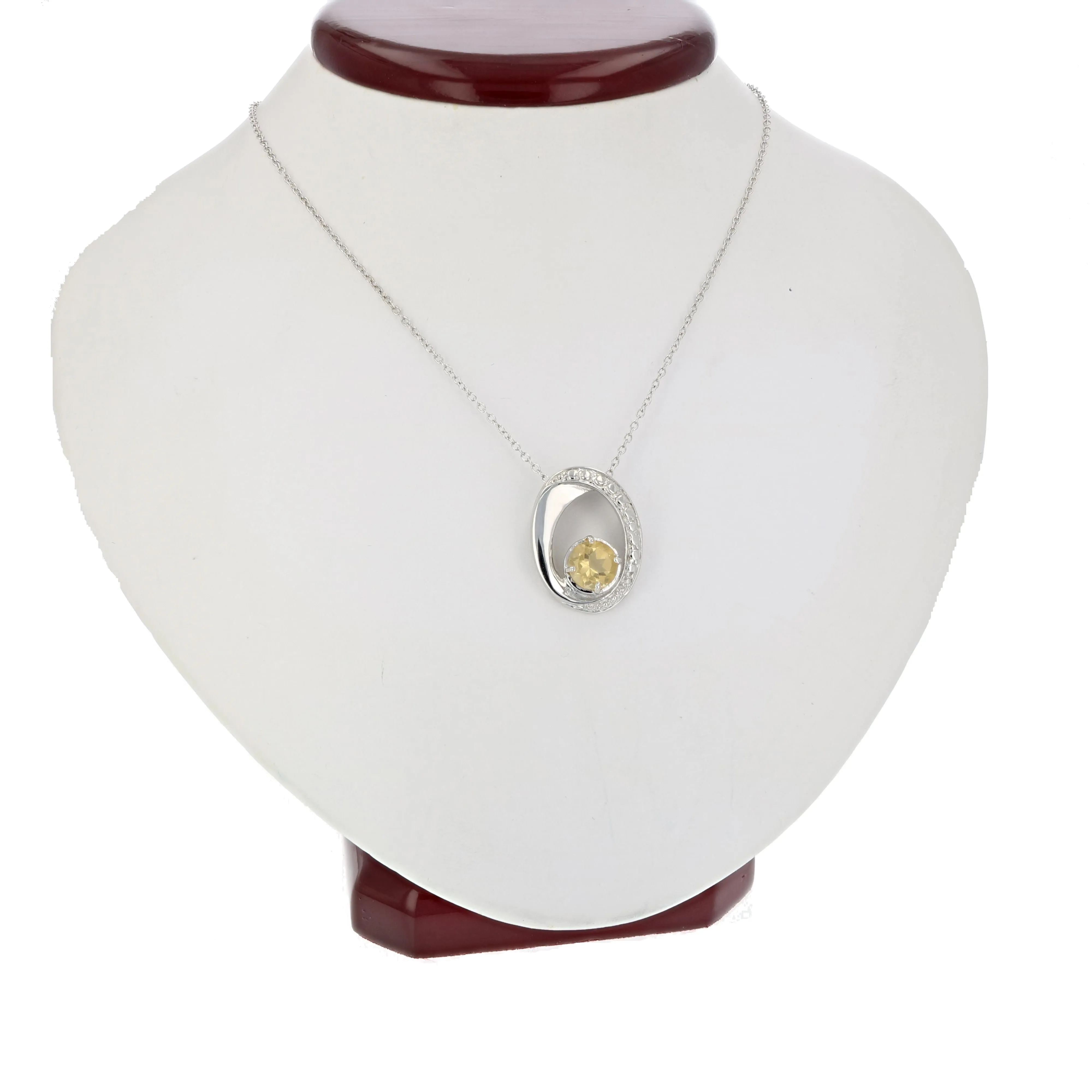 1.20 cttw Citrine Pendant Round Shape .925 Sterling Silver With 18 Inch Chain