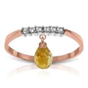 1.45 Carat 14K Solid Rose Gold Ring Natural Diamond Dangling Citrine