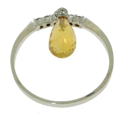 1.45 Carat 14K Solid White Gold Ring Natural Diamond Dangling Citrine