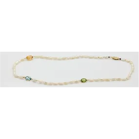 14K Freshwater Pearl with Citrine, Peridot & Aquamarine Necklace, 17" Long