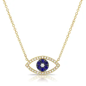 14k Gold Diamond & Sapphire Evil Eye Necklace