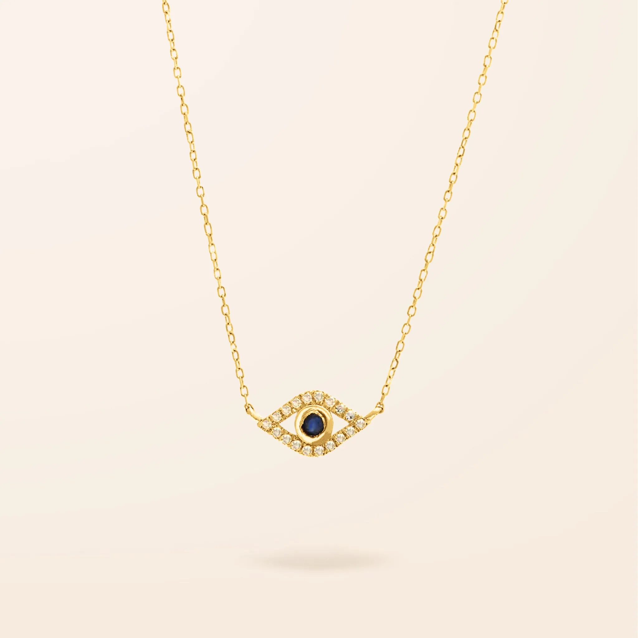 14K Gold Diamond and Sapphire Evil Eye Necklace