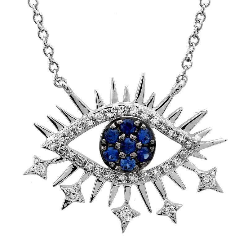 14K Gold Diamond Celestial Evil Eye Necklace