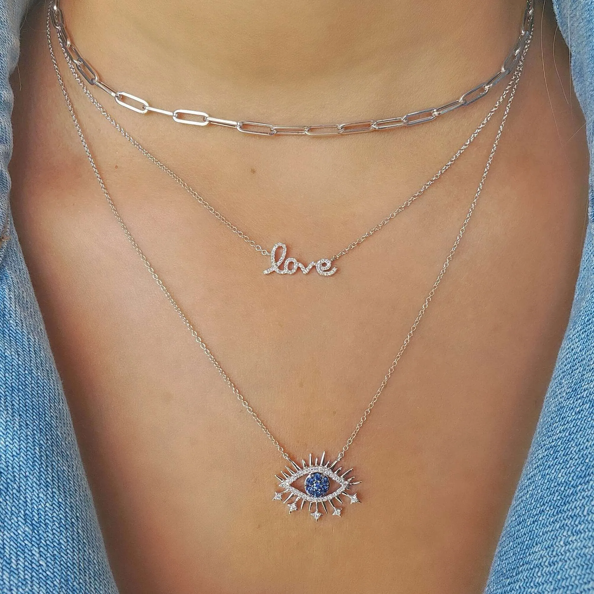 14K Gold Diamond Celestial Evil Eye Necklace