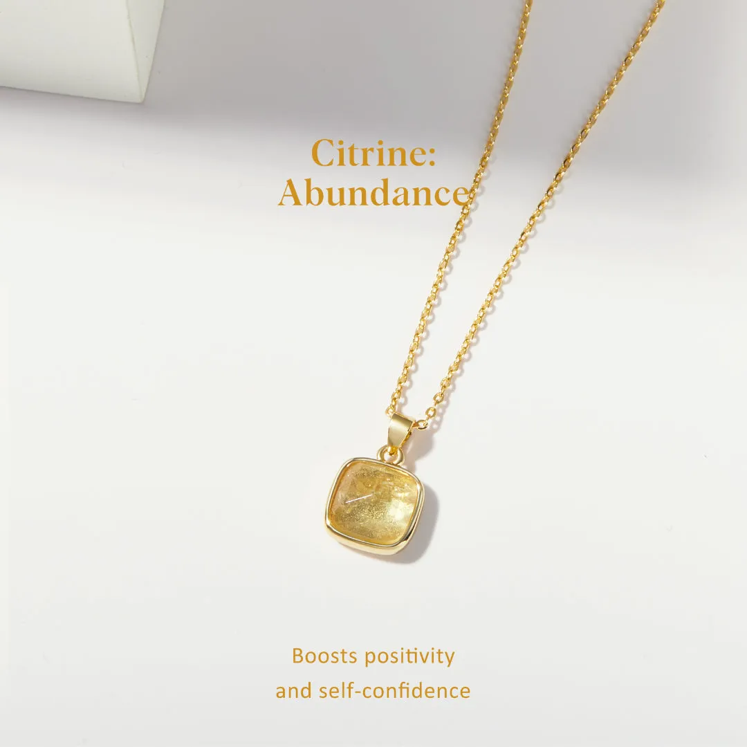 14K Gold Healing Crystal Necklace Natural Energy Stone Pendant Necklace - Citrine