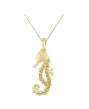 14k Single Sea Horse Pendant with Diamond and 22 Yellow Sapphires