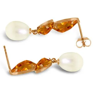 14K Solid Rose Gold Chandelier Earrings w/ Pearls & Citrines