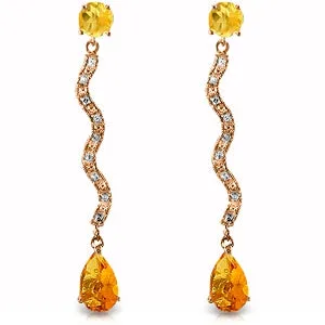 14K Solid Rose Gold Diamond & Citrine Gemstone Earrings