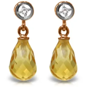 14K Solid Rose Gold Diamond & Citrine Real Earrings