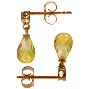 14K Solid Rose Gold Diamond & Citrine Real Earrings