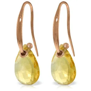 14K Solid Rose Gold Fish Hook Citrine Earrings Gemstone