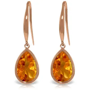 14K Solid Rose Gold Fish Hook Natural Citrine Earrings