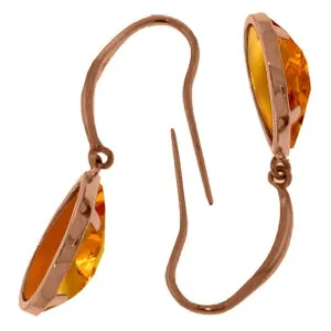 14K Solid Rose Gold Fish Hook Natural Citrine Earrings