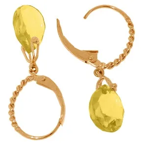 14K Solid Rose Gold Leverback Earrings Briolette Citrine Certified