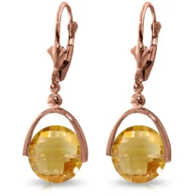 14K Solid Rose Gold Leverback Earrings Citrine Certified Genuine