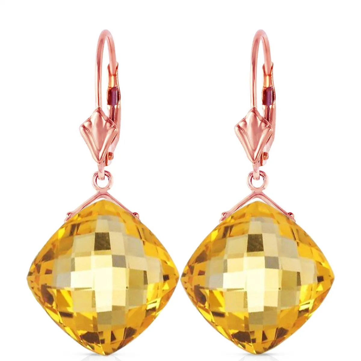 14K Solid Rose Gold Leverback Earrings Citrine Certified