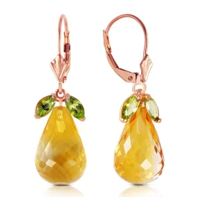 14K Solid Rose Gold Leverback Earrings Peridot & Citrine Jewelry