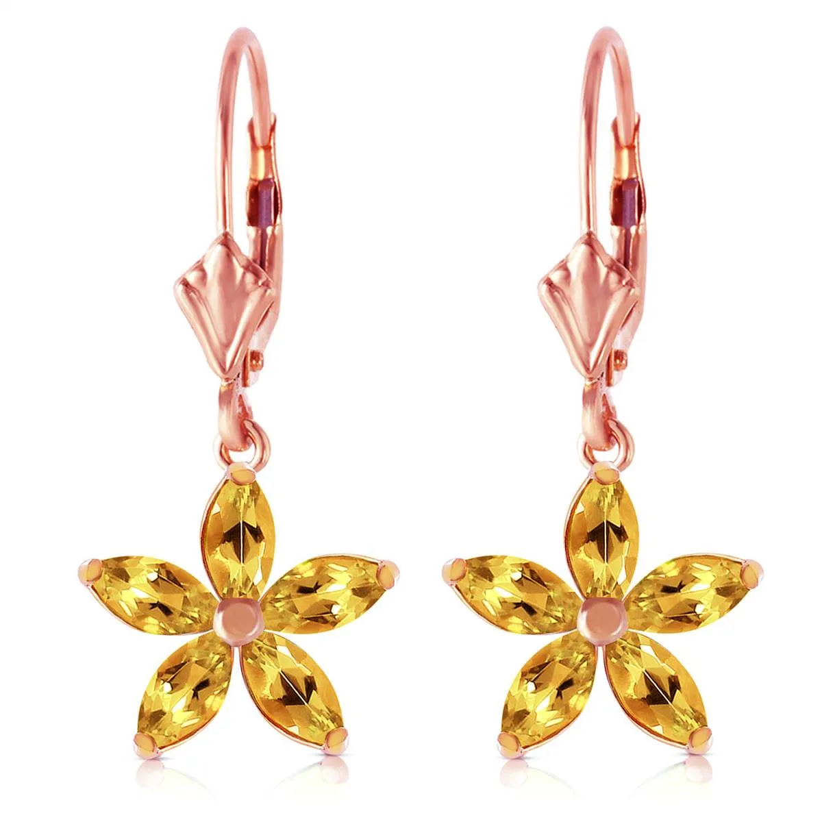 14K Solid Rose Gold Leverback Earrings w/ Natural Citrine