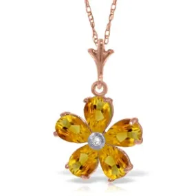 14K Solid Rose Gold Necklace w/ Natural Citrines & Diamond