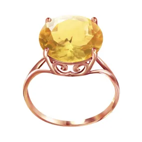 14K Solid Rose Gold Ring Natural 12 mm Round Citrine Certified