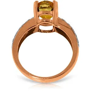 14K Solid Rose Gold Ring Natural Diamond & Citrine