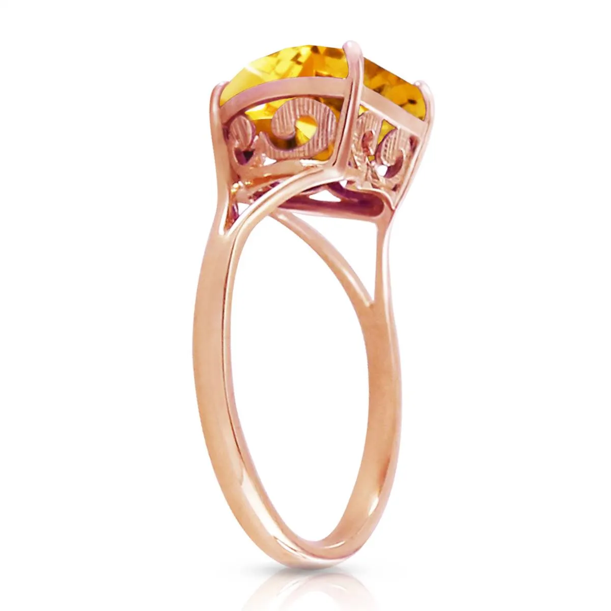 14K Solid Rose Gold Ring w/ Natural 10.0 mm Heart Citrine