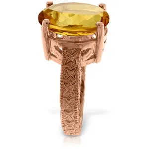 14K Solid Rose Gold Ring w/ Natural Oval Citrine