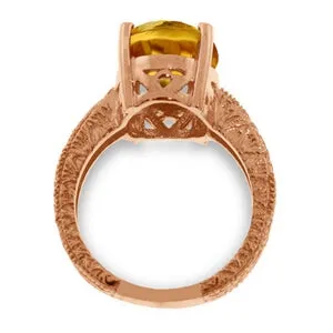 14K Solid Rose Gold Ring w/ Natural Oval Citrine