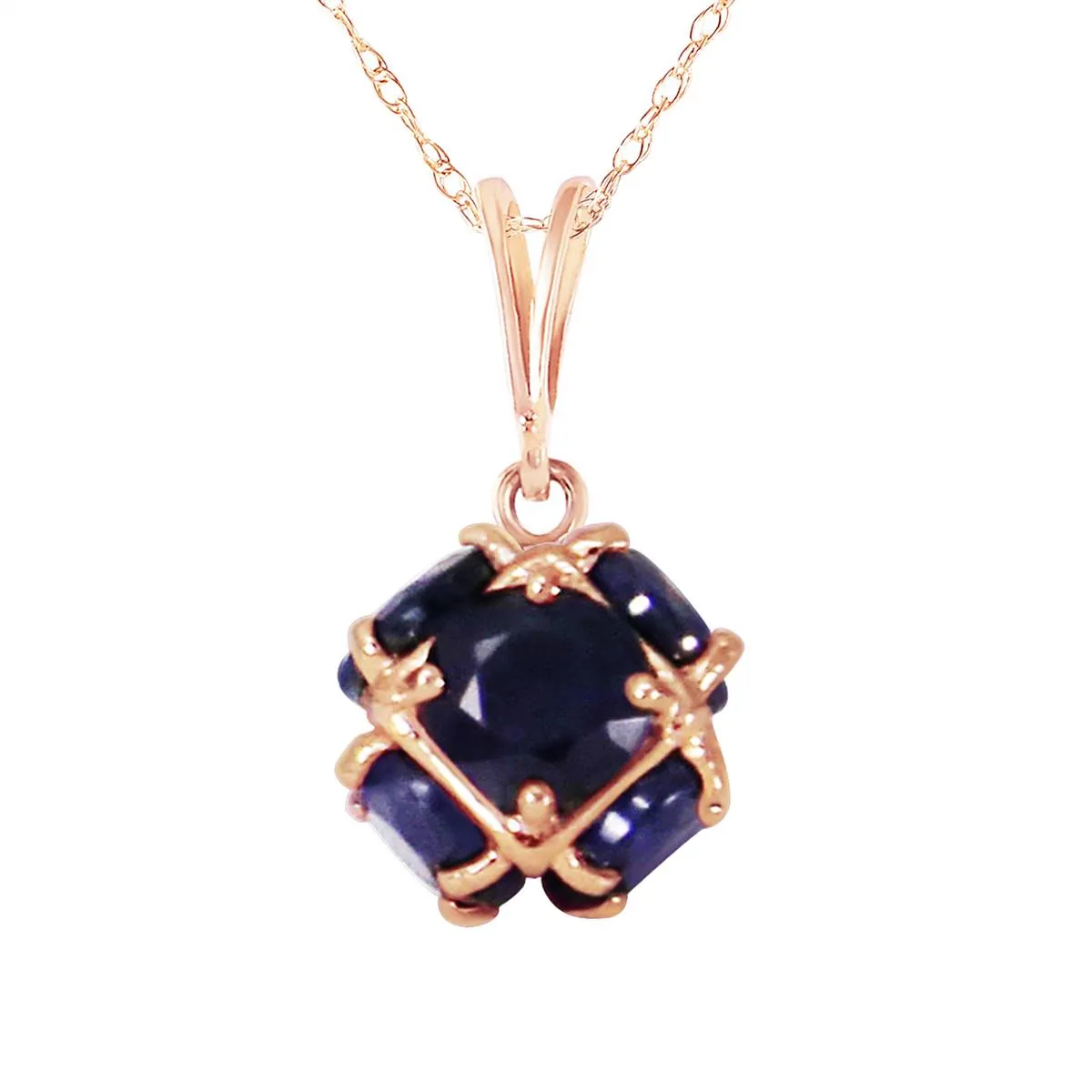 14K Solid Rose Gold Sapphire Necklace Genuine